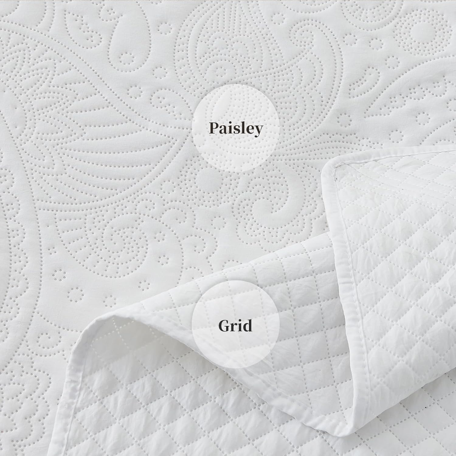 California King Bedspread Set Oversized King Bedspreads 128x120 inches Cal King Quilt Bedding Set Extra Wide King Quilt 3-Piece Ultrasonic Paisley Quilt White Coverlet Sets with Shams - Image 5