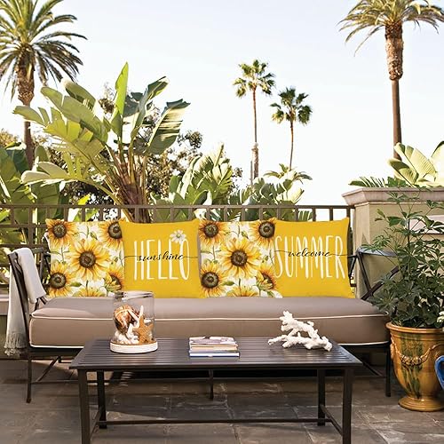 Miniatura 6 de Juego de 4 fundas de almohada de girasol de 20 x 20 pulgadas, fundas de almohada de primavera y verano, fundas de almohada cuadradas para sofá,