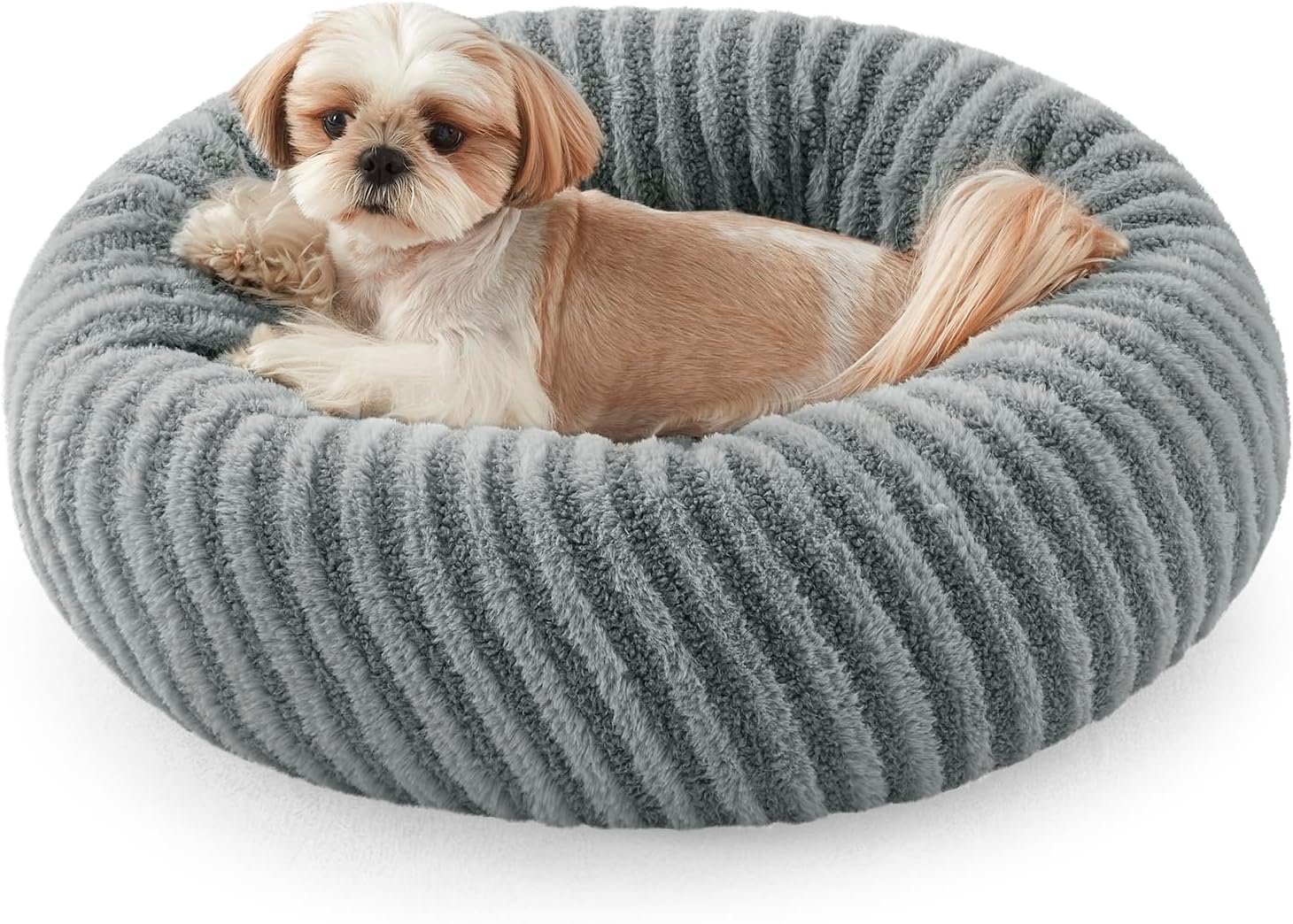 MIXJOY Dog Donut Bed for Small Dogs, Washable Donut Small Puppy Bed, Cute Dog Beds with Anti Slip Bottom, Calming Cat Beds with Removable Zipper Cover, 23"x23"x8", Grey Grey Small(23"Lx23"Wx8"Th)