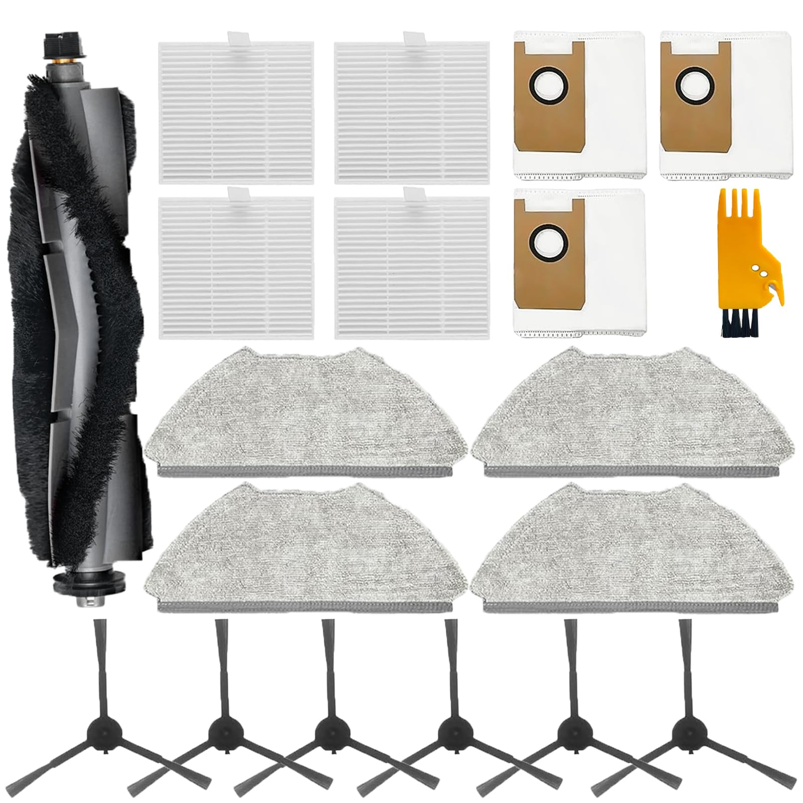 19 Pcs Accessories for AIRROBO T20+ Robot Vacuum Cleaner, 1 Main Brush, 3 Dust Bags, 4 HEPA Filters, 4 Mop Pads, 6 Side Brushes, T20+ Replacement Kit