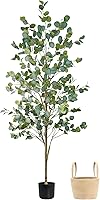 Caxchiling 6FT Faux Eucalyptus Tree - Realistic Artificial Potted Plant with Natural Trunk & Basket for Indoor Outdoor Home Decor