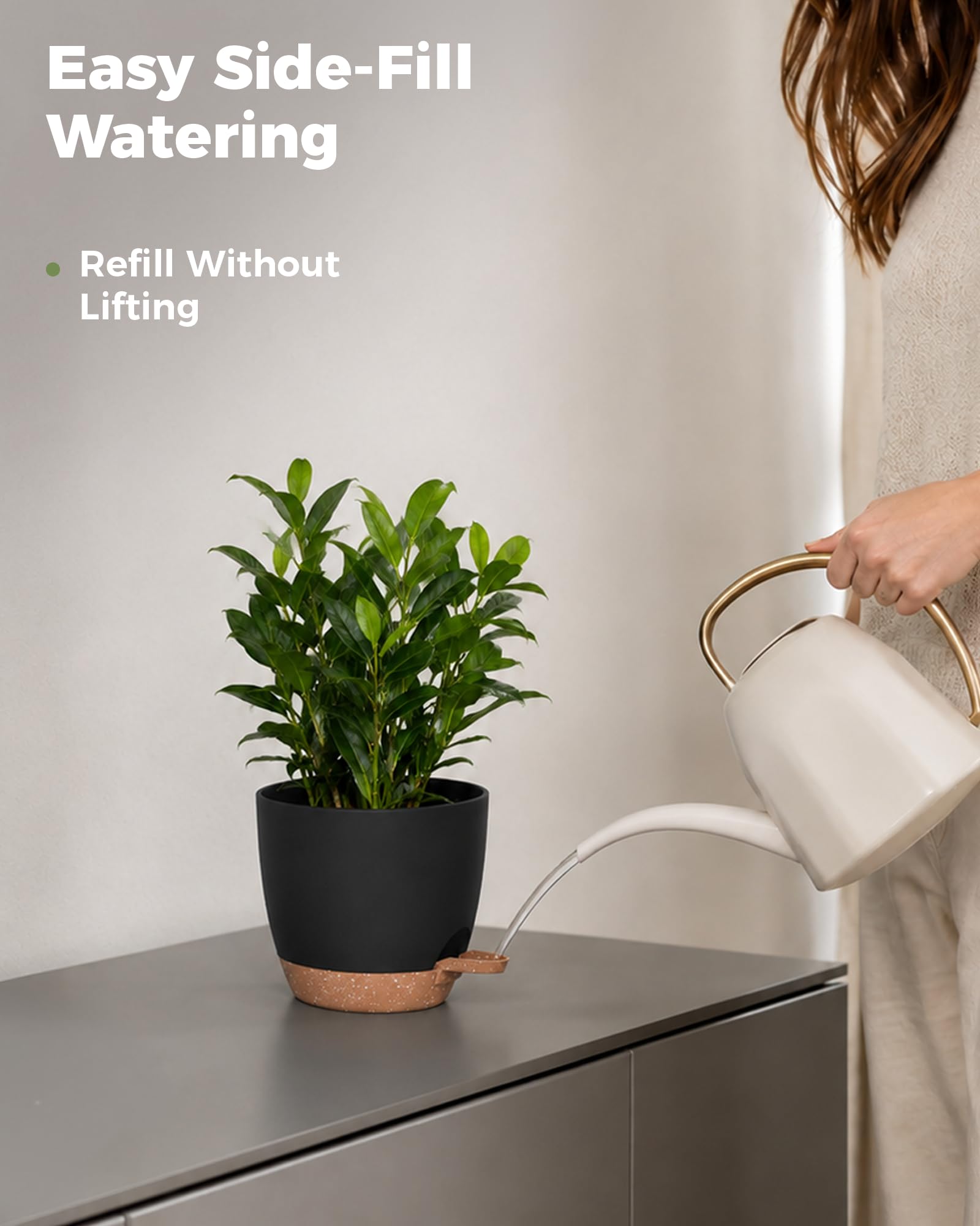 Bamworld Pot de Plantes d'Intérieur avec Drainage 6 Pcs Pots en Plastique Auto-irrigants 12.7cm/14cm/15.2cm/16.5cm/17.8cm/20.3cm pour Plantes d'Intérieur, Fleurs, Cactus