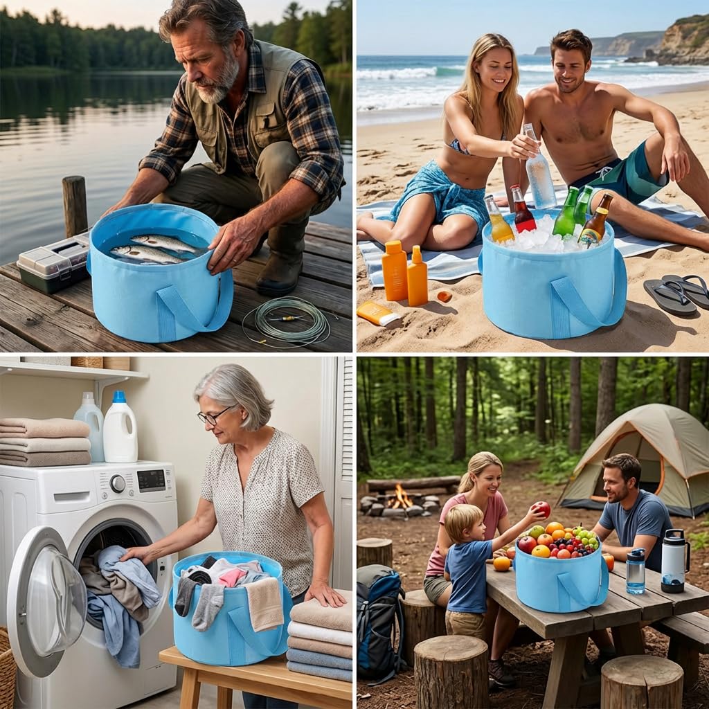 Foldable Bucket for Soaking Feet, Portable Foot Bath Basin, Travel Foot Soaking Tub with Handles, Blue Foot-Spa Soaking-Tub for Home, Travel, Outdoor and Camping (14 L/11x7.5 Inch)
