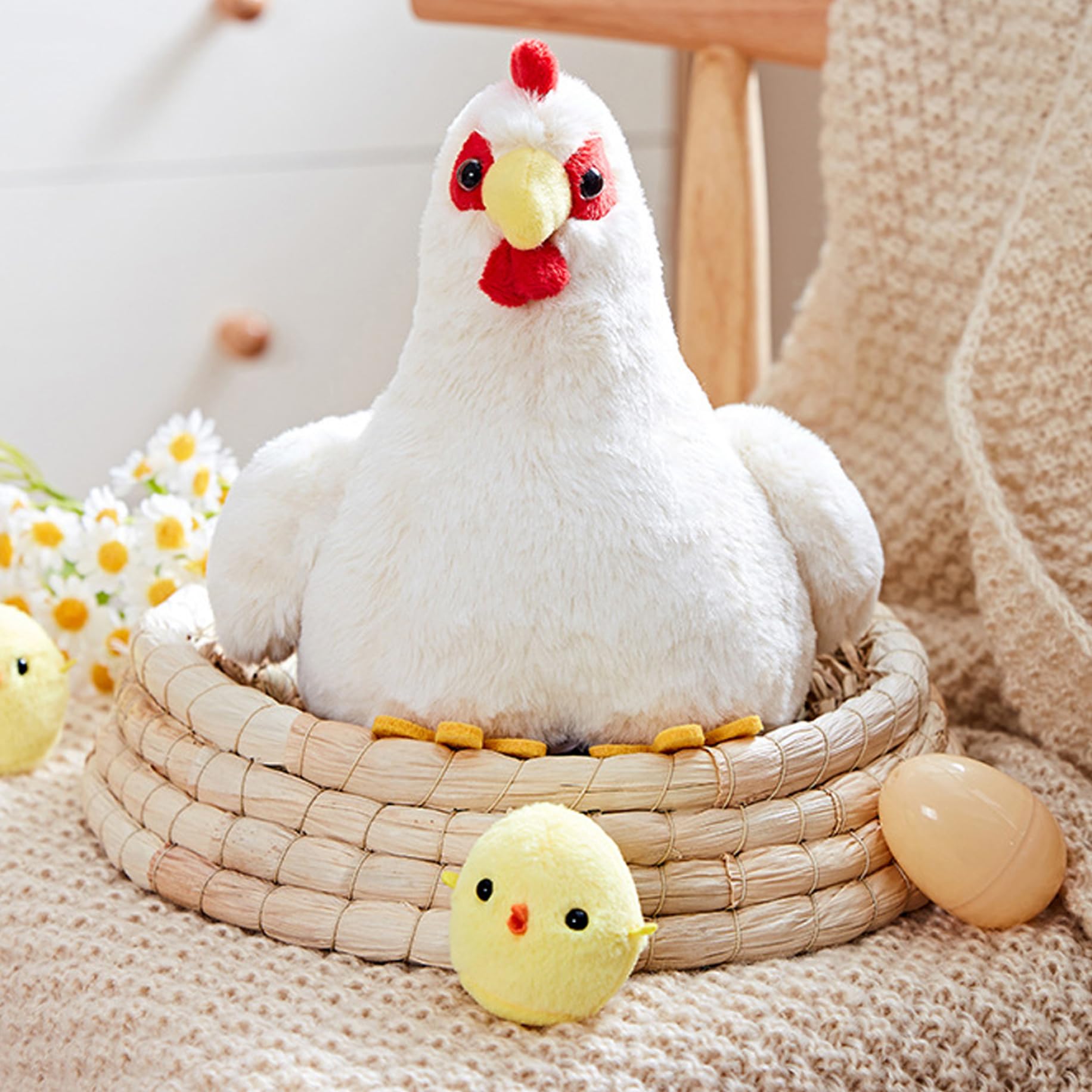 Peluche de Poulet en Peluche, Jouet en de Poulet en, Jouet Ventre à Fermeture éclair avec œufs ou Poussins pour garçons et Filles, Anniversaire, Noël, Pâques