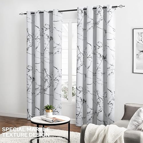 Miniatura 7 de HOMEIDEAS Cortinas de mármol con patrón moderno en blanco y negro cortinas de ventana de 52 x 96 pulgadas de largo cortinas opacas para decoración