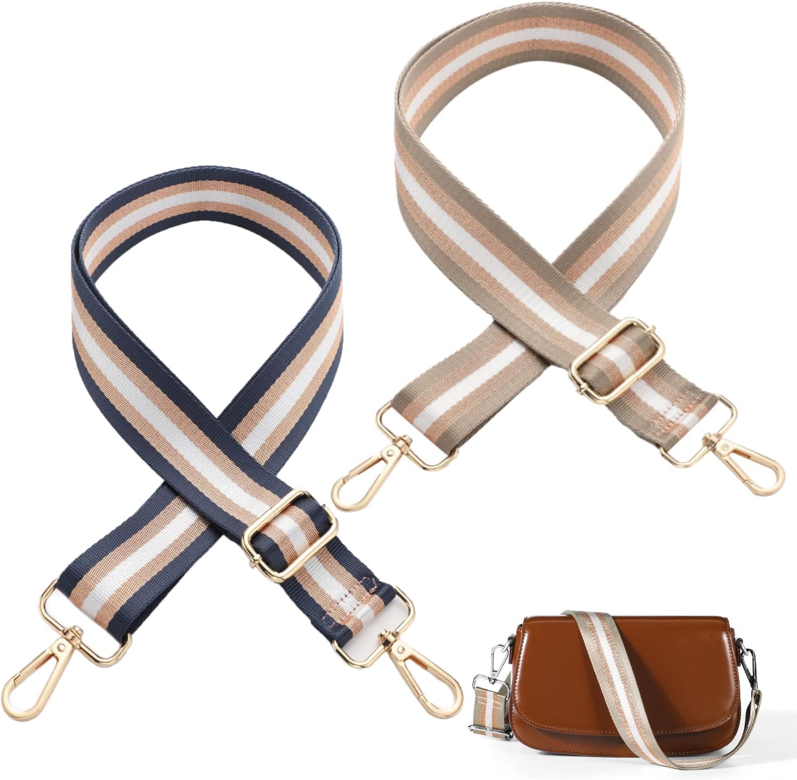 KOWVOWZ Wide Shoulder Bags Strap, KOWVOWZ 27.5-53Inch Adjustable Replacement Bag Strap with Metal Swivel Hooks Straps, Shoulder Bag Strap Belt Messenger Bag Strap Colorful for Crossbody Handbag (2PCS)