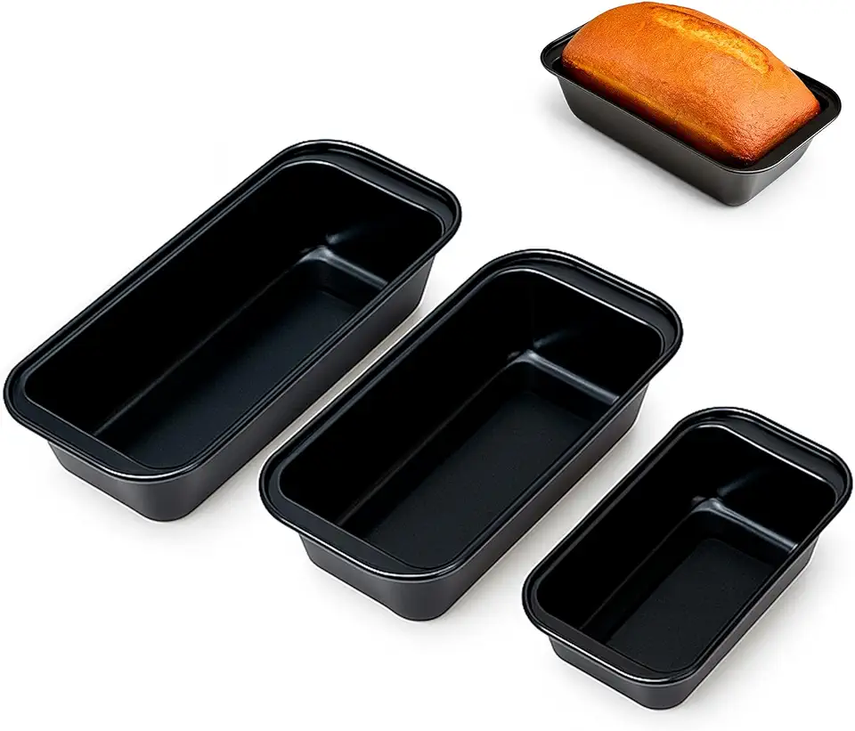 Kit 3 Formas Antiaderentes para Assar Pão, Forma de Pao, Forma para Pao, Ideal para Pães e Bolo, Fácil de Desenformar e Limpar (Preto)