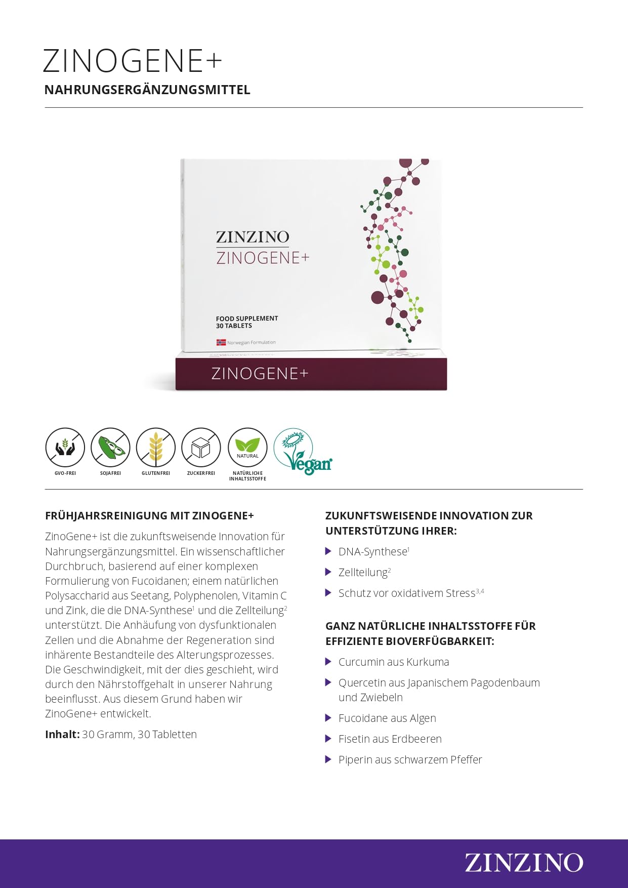ZinZino ZinoGene+ mit Fucoidin, Quercetin, Vitamin C & Zink, 60 Kapseln
