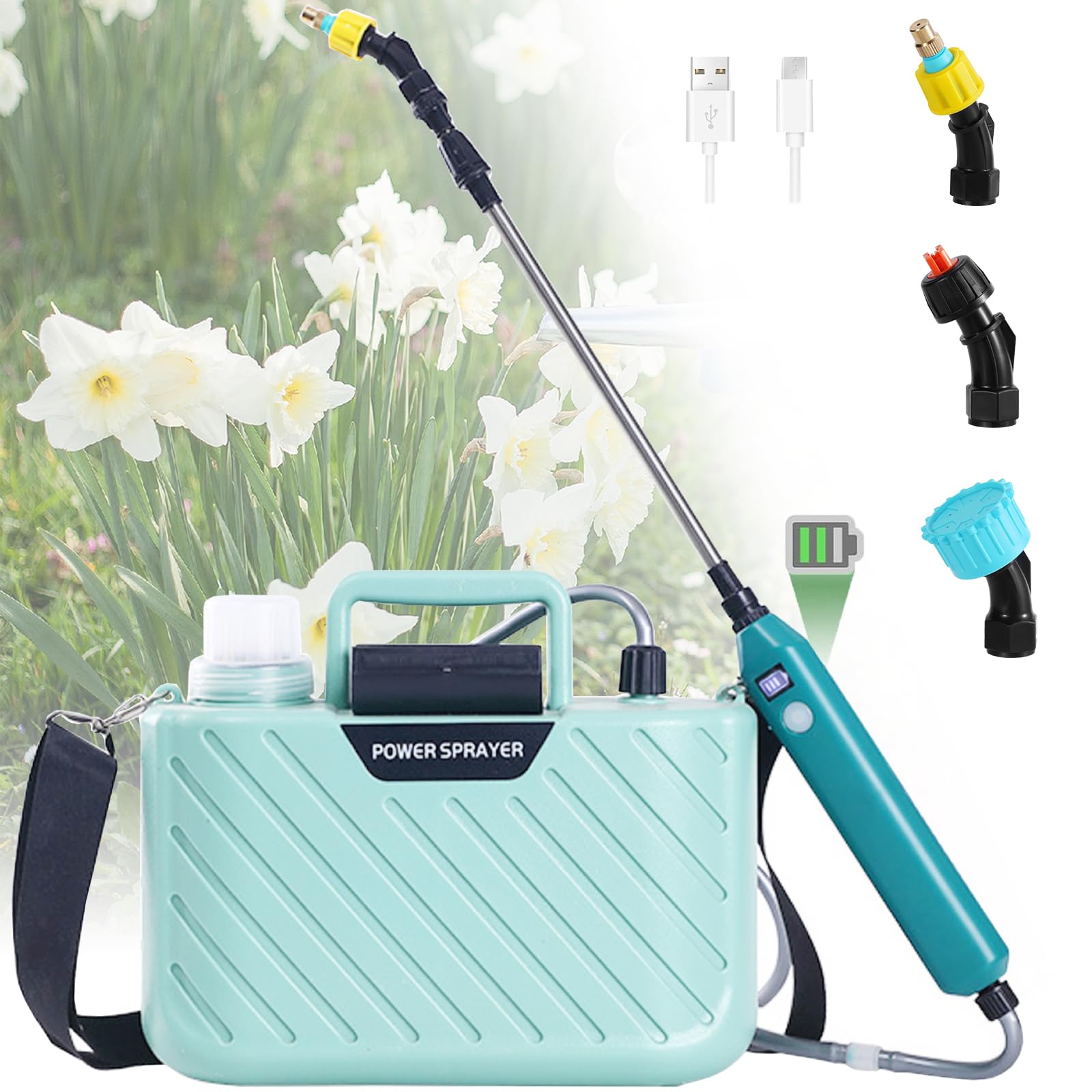Spruzzatore Elettrico DOUBFIVSY 5L A Batteria – 3 Uccelli Regolabili, Display Di Potenza, Ricarica USB, Per Piante E Pulizie
