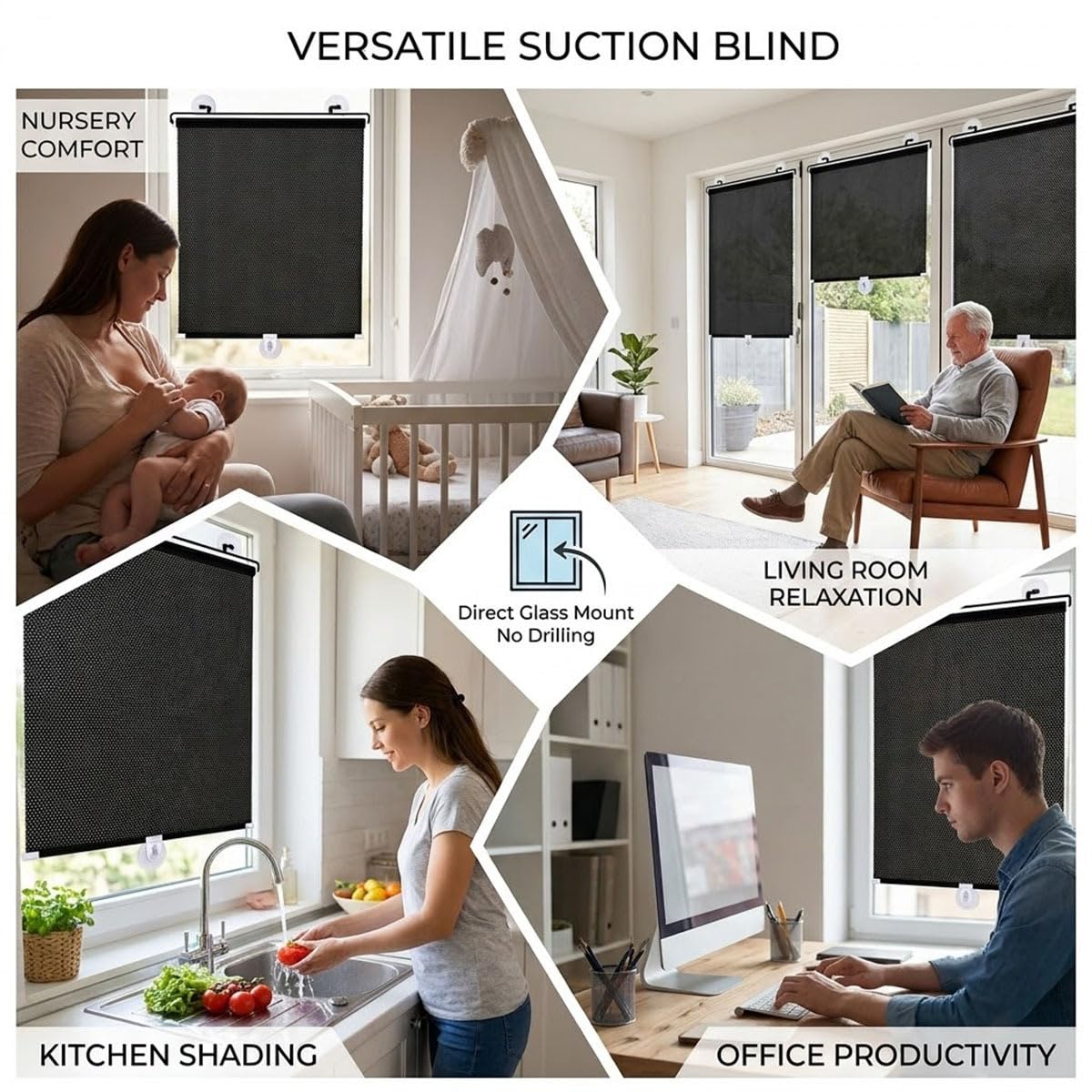 Tende a Rullo Oscurante con Ventose Senza Fori Tapparella da Interno Termica Protezione UV Tendine Parasole per Finestre in Vetro Lucernario Casa Ufficio Auto Portatili(27"Wx72"H)