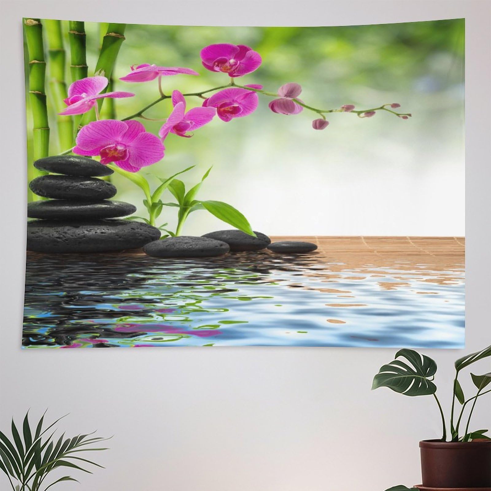 ZhiRain Spa Tapestry Wall Hanging Orchid Flowers Pebble Stones and Bamboo on Water Image Tapestries Home Decor for Living Room Bedroom Farmhouse