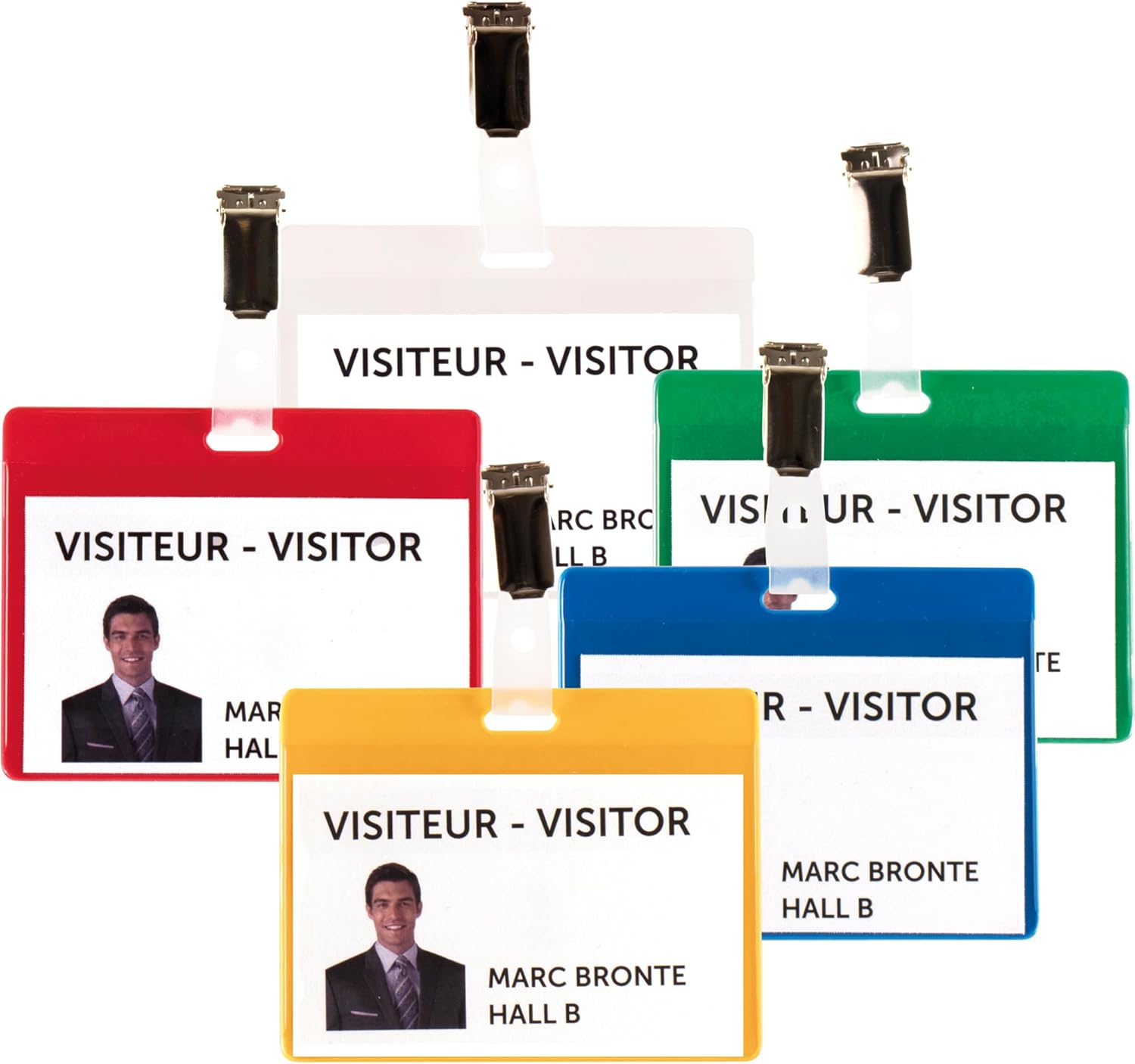 200503 - Visitor ID Card Set PVC with Clips Inserts Red 25 Pieces Identification Events Companies Schools Hospitals Practical Accessories Security Detection