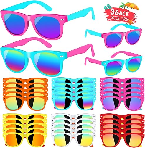 Paquete de 36 lentes de sol para niños con protección UV400, recuerdos de fiesta para niños y niñas de 3 a 8 años, bolsas de regalo de neón para