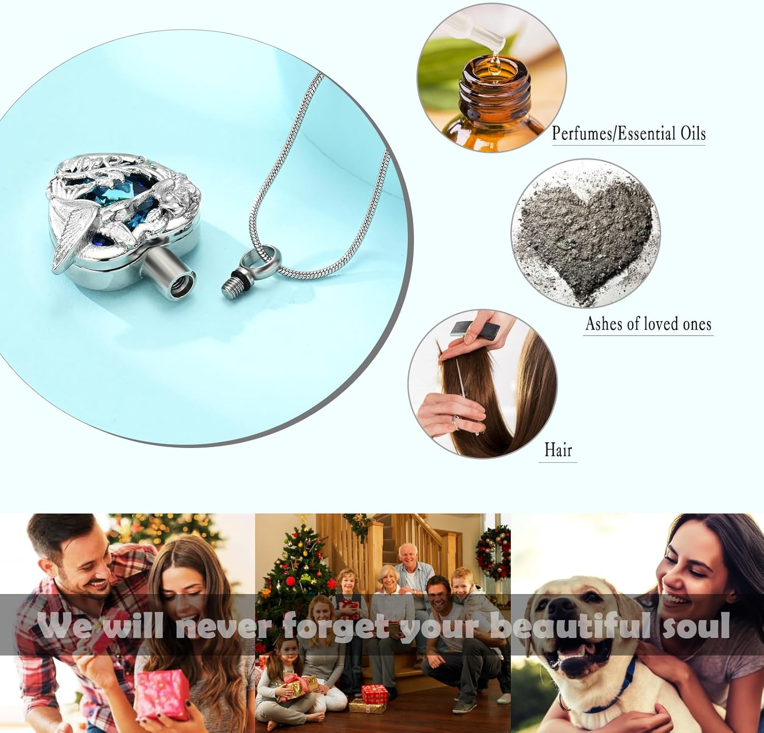 Hummingbird Urn Necklace for Ashes Heart Cremation Jewelry for Women Men Stainless Steel Memorial Necklaces Ash Holder for Human Pets Keepsake Jewelry for Loved Ones with Fill Tool - Image 3