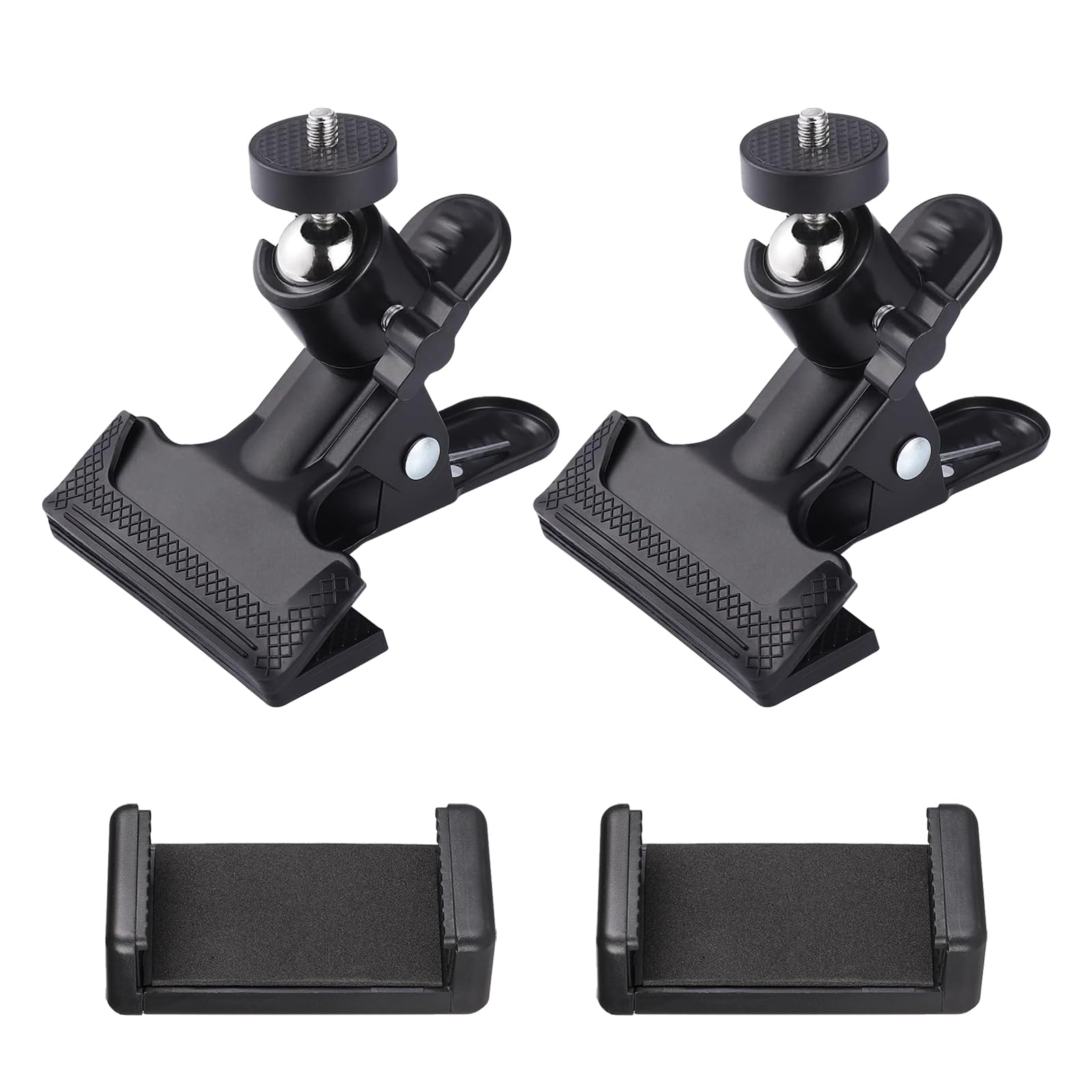 Lot 2 Pinces Caméra Métalliques Avec Rotule 360° – Support Flash + Clip Téléphone Pour Photographes