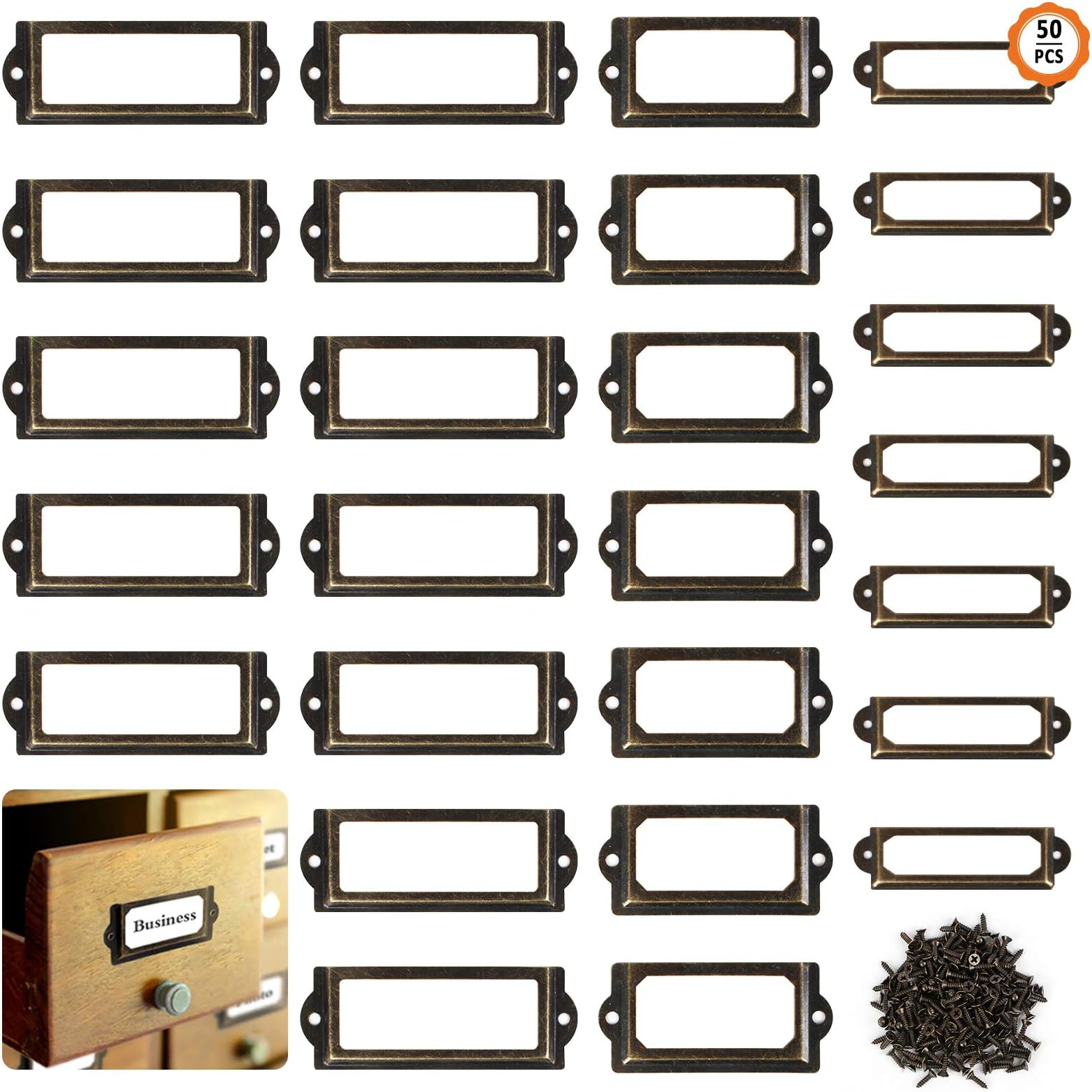 50Pcs Metal Label Holder Furniture Drawer Card Holder Antique