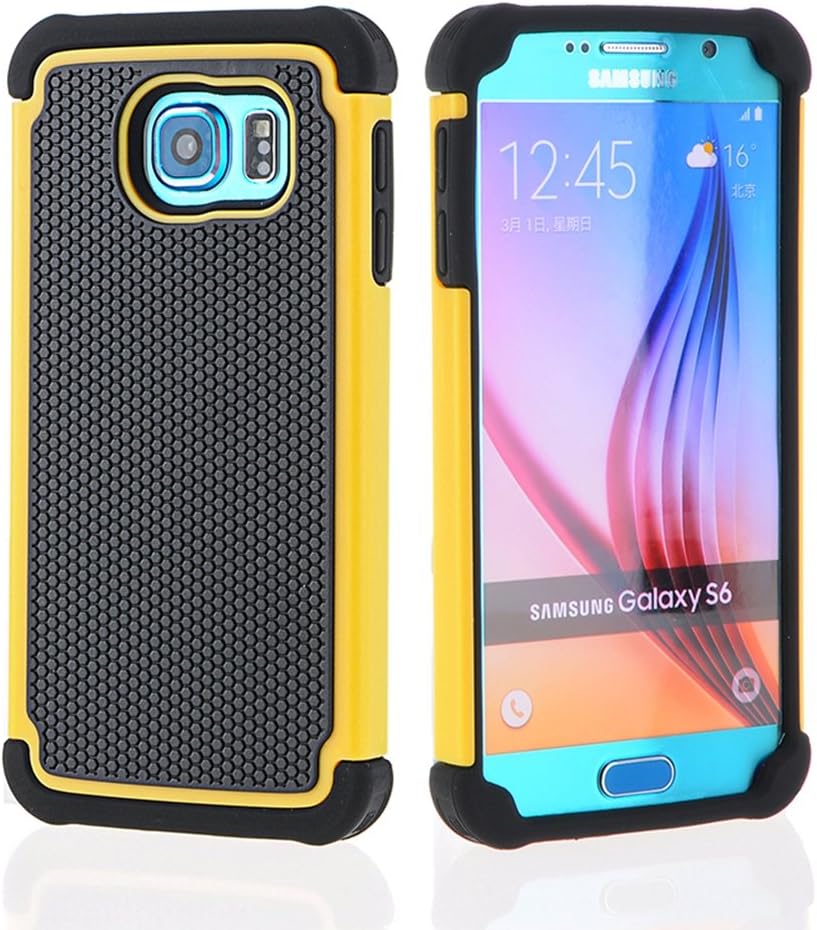 OHOH Premium Soft Silicon Plastic Dual Layer Armor Full-Body Super Protection Case for Galaxy S6(Yellow)