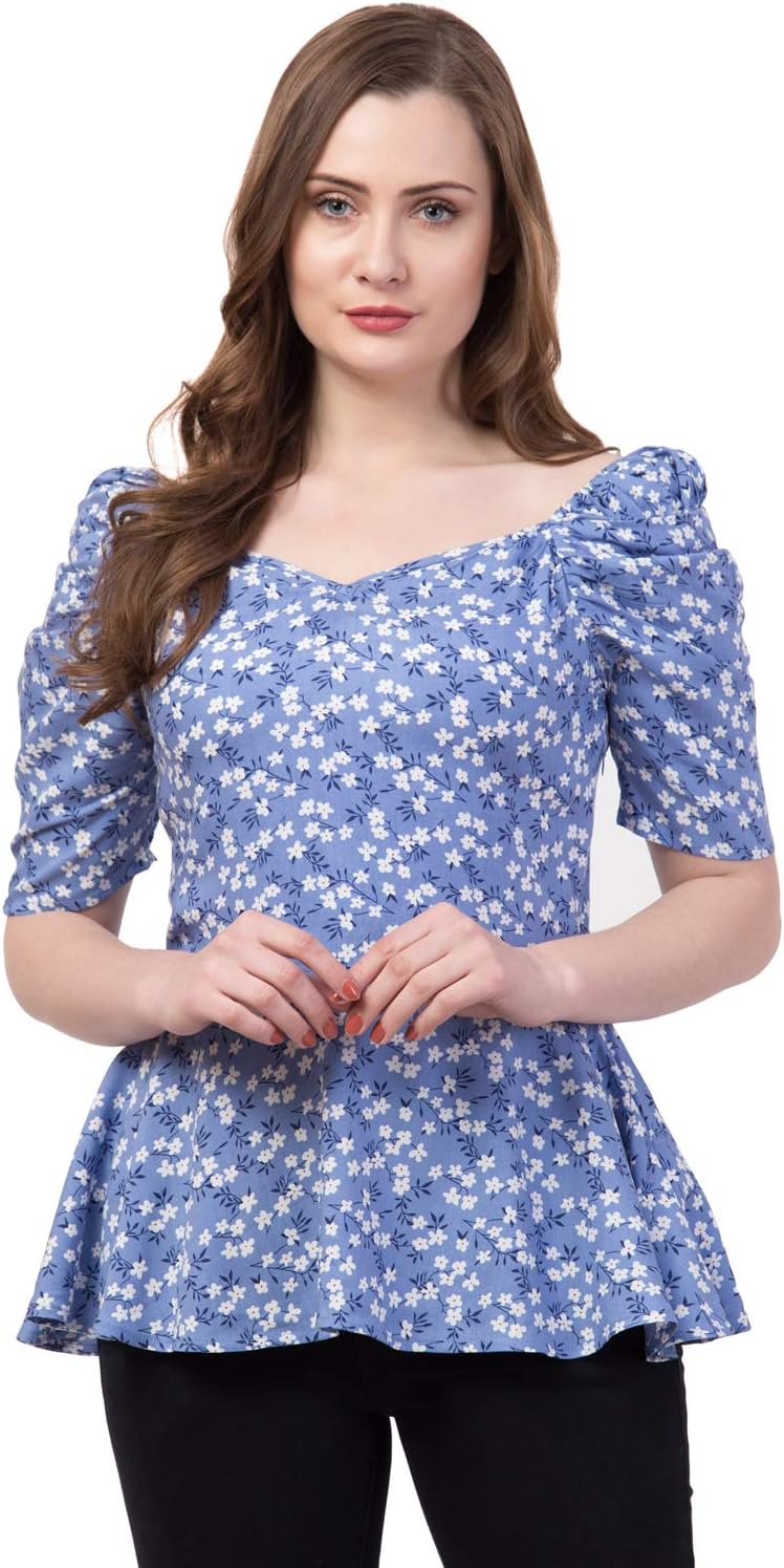 ZUVINOWomen's Rayon Floral Peplum Top with Princess Sleeve; Office wear, Summer Wear