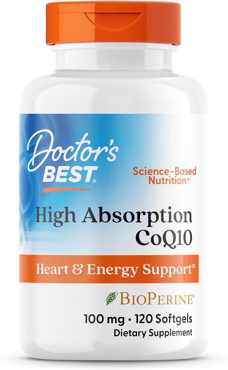 Doctor's Best High Absorption CoQ10 with BioPerine Supplement - Coenzyme Q10 Softgels for Heart Health & Antioxidant Support, Naturally Fermented CoQ10 100mg for Women & Men, Non GMO - 120 Softgels