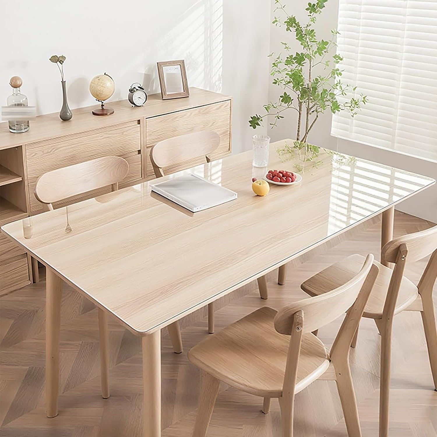 2mm Thick Clear Table Cover Protector, Plastic Vinyl Desk Mat, Non-Slip Waterproof Furniture Protector for Wooden Table, Night Stand, Vanity, Dresser Top, Easy to Clean (A 58" x 112")