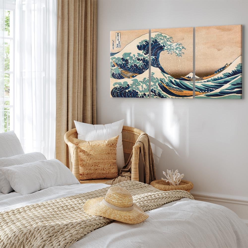 B&D XXL - Leinwandbild Katsushika Hokusai, Schlafzimmer, Wohnzimmer, modern | Hochwertige Leinwand, sofort aufhängbar, ideal fürs Wohn- oder Schlafzimmer, wasserfest und lichtecht, langlebig, stilvoll