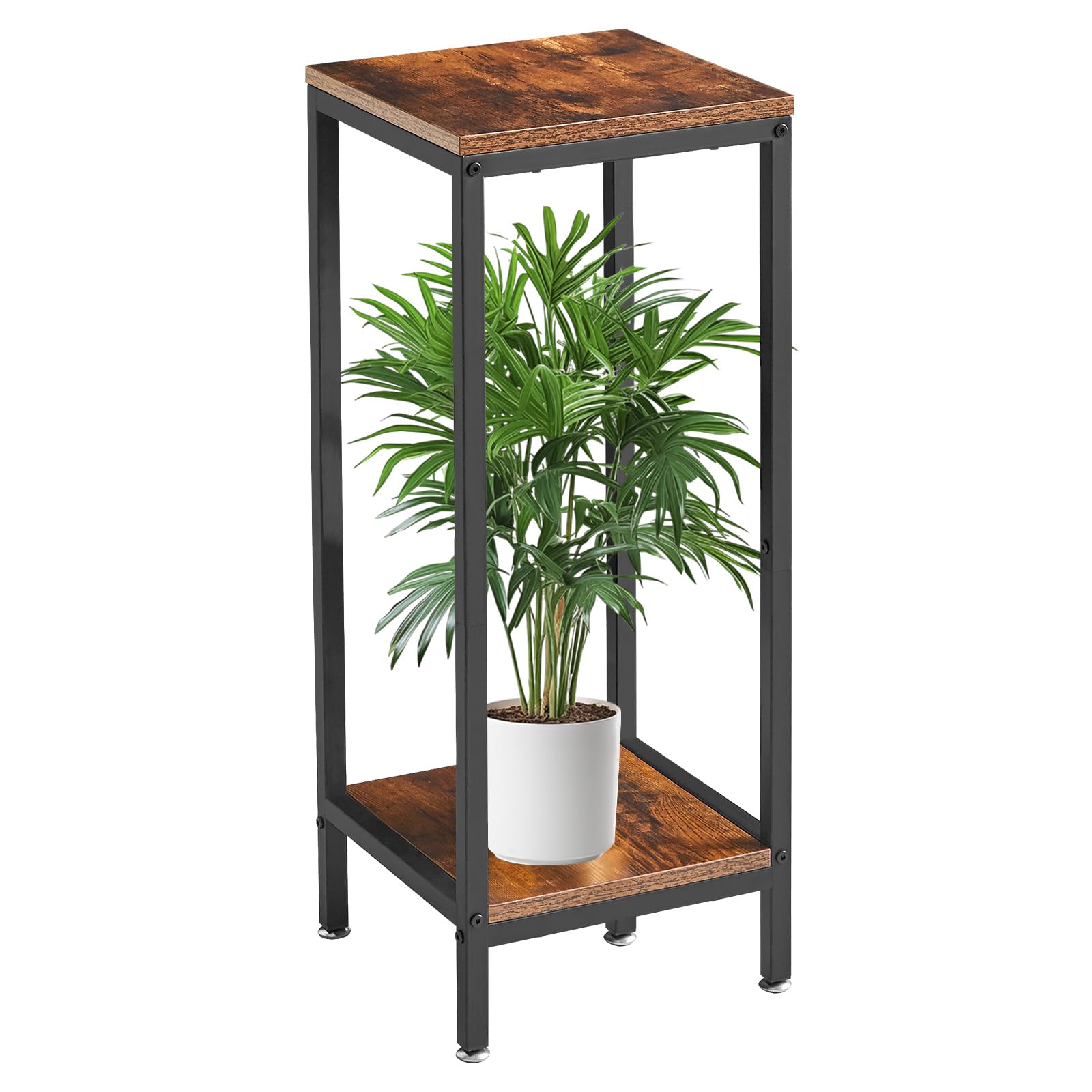 IBUYKE 30 Inch Tall Plant Stand Indoor, 2 Tier Wood Corner Plant Stand, Modern Square Plant Shelf Flower Pot Holder for Living Room Patio Balcony Garden, Rustic Brown TMJ071H