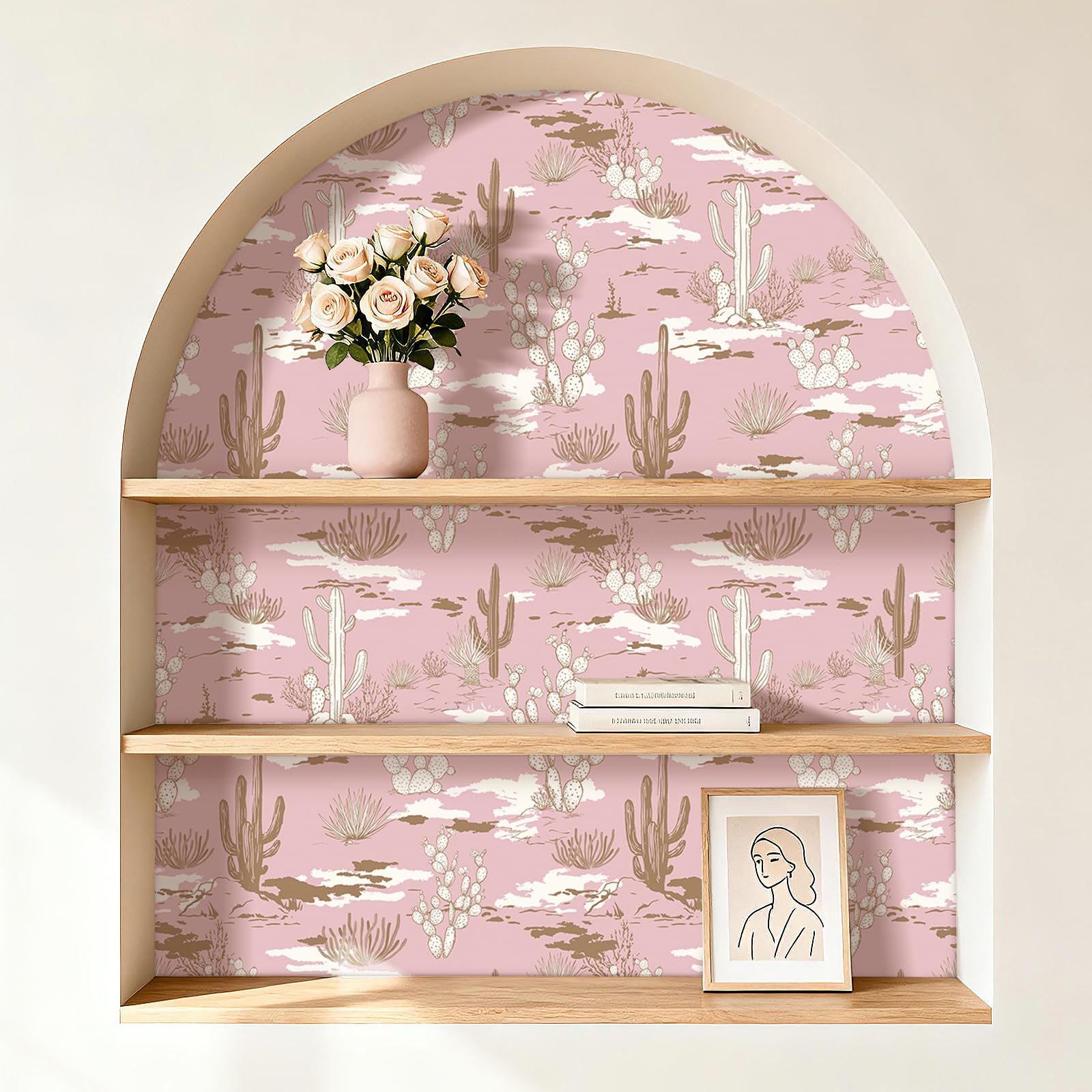 FunStick 44.5CMx9M Papel Pintado Rosa Flores Cactus Papel Pintado Pared Dormitorio Habitación Planta Suculenta Vinilos Rosa para Muebles Armarios Decorativo Vinilo Adhesivo Pared Hojas Cactus Desierto
