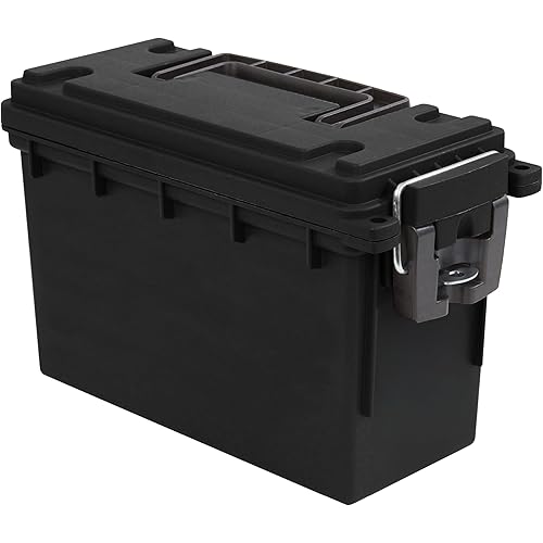 Sheffield 12629 Ammo Storage Box, Stackable .30 Cal Field Boxes, Water and Dust Resistant, Lockable Storage Box with Handle, Secures Hunting Gear, Supplies, and Bullets, Made in USA, Black, 1-Pack