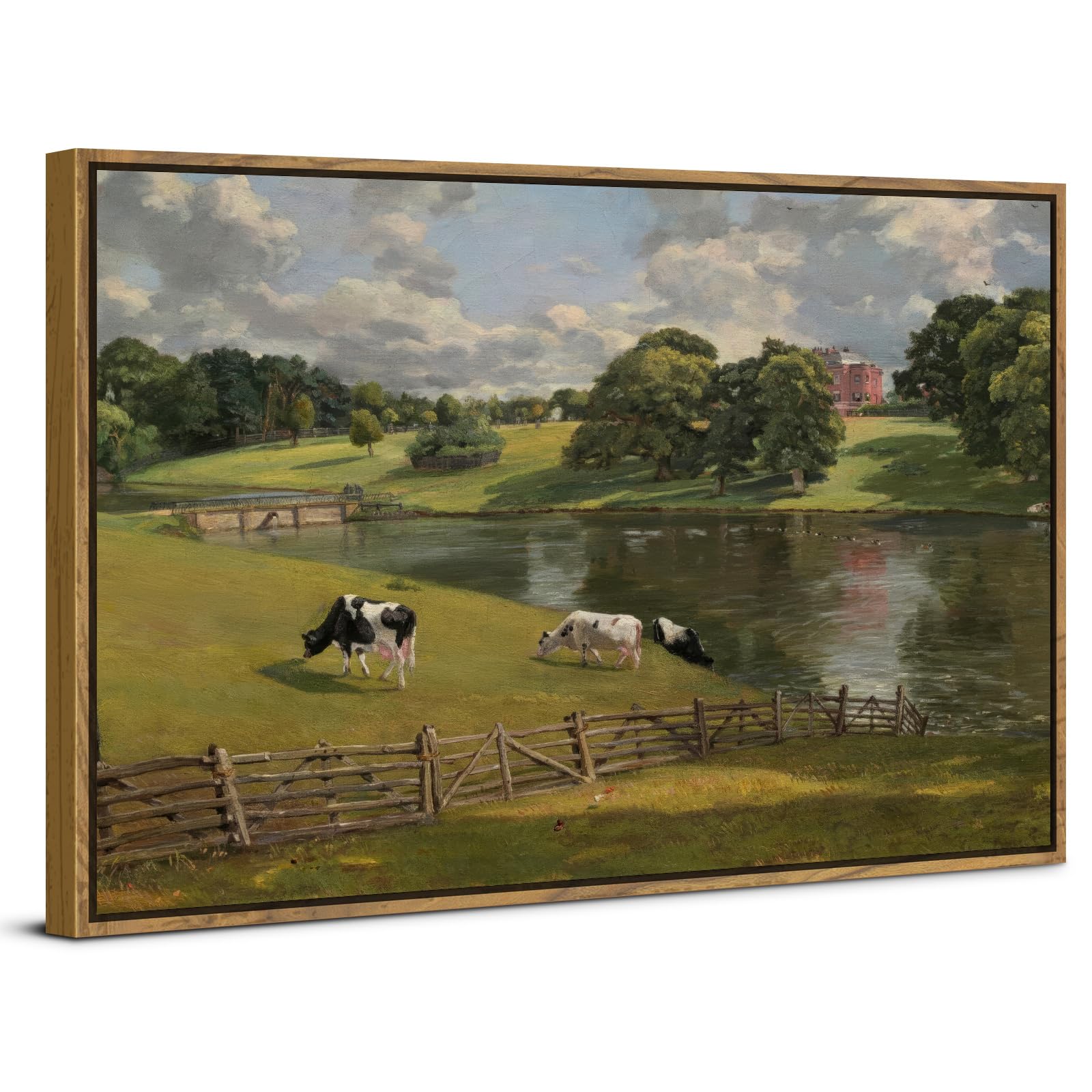 Vintage Cow Framed Wall Art for Living Room Farmhouse Kitchen Wall Decor Countryside Picture Canvas Art Rural Animals Paintings Farm Meadow Landscape Poster Prints Artwork Hallway Decorations 16x24"