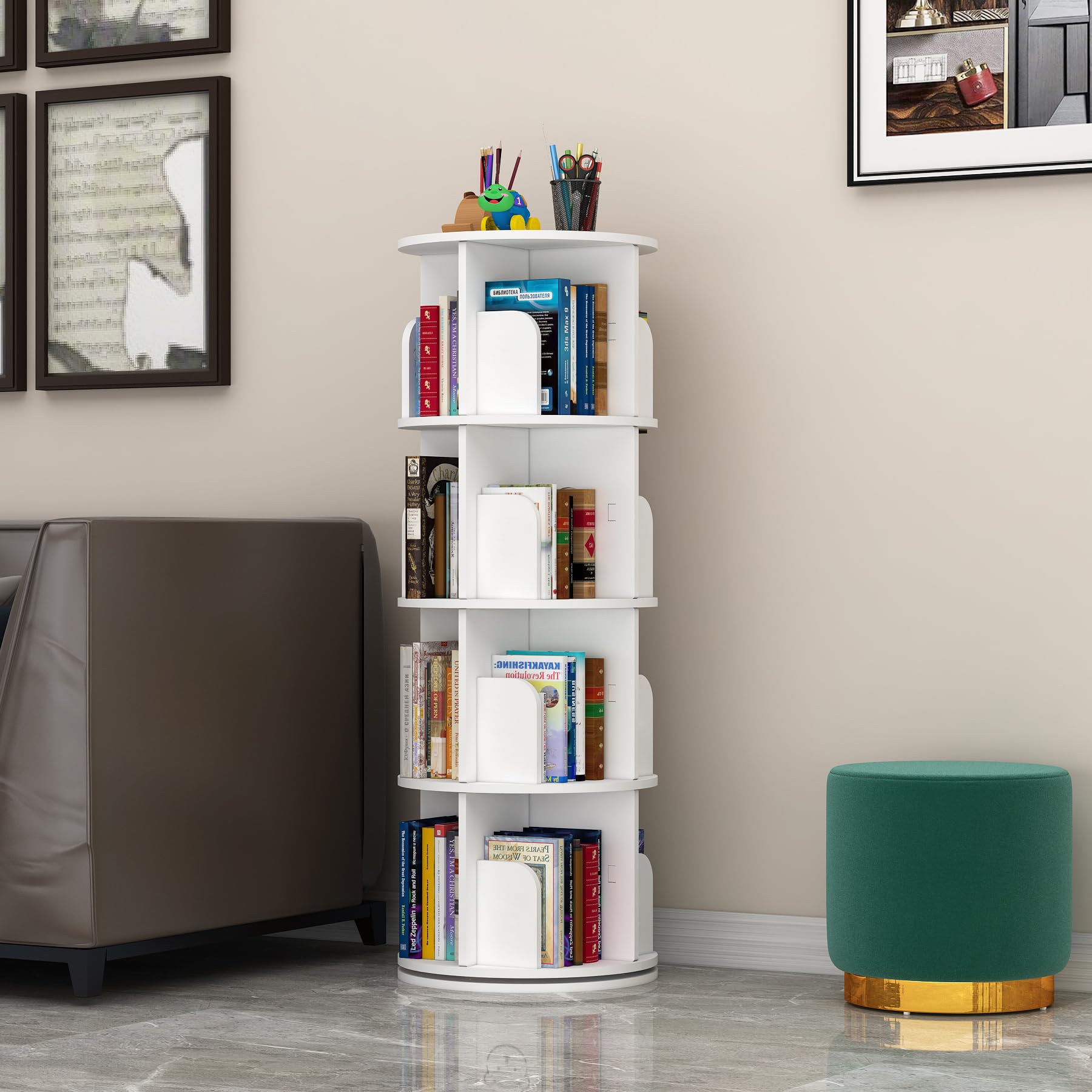 Amazon.co.jp: 回転式本棚、360度ディスプレイ4段、小さなスペース用の