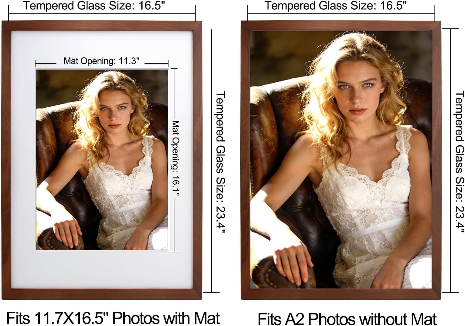 Boarding A2 High Wood Poster Frame with Mat for 11.7 x 16.5 Photos or 16.5 x 23.4 Pictures, Wall Hanging Wood Picture Frame with Tempered Glass, Wall Kit, 1 Pack, Walnut