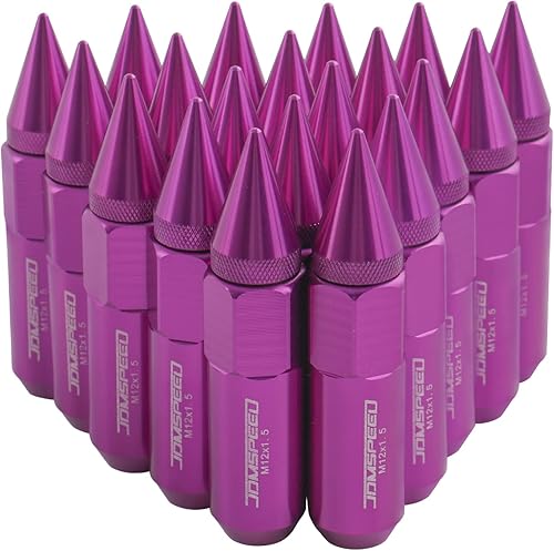 JDMSPEED 20 afinadores de tuercas cortas de rin de aluminio con forma de pincho de 60mm M12X1.5, Púrpura