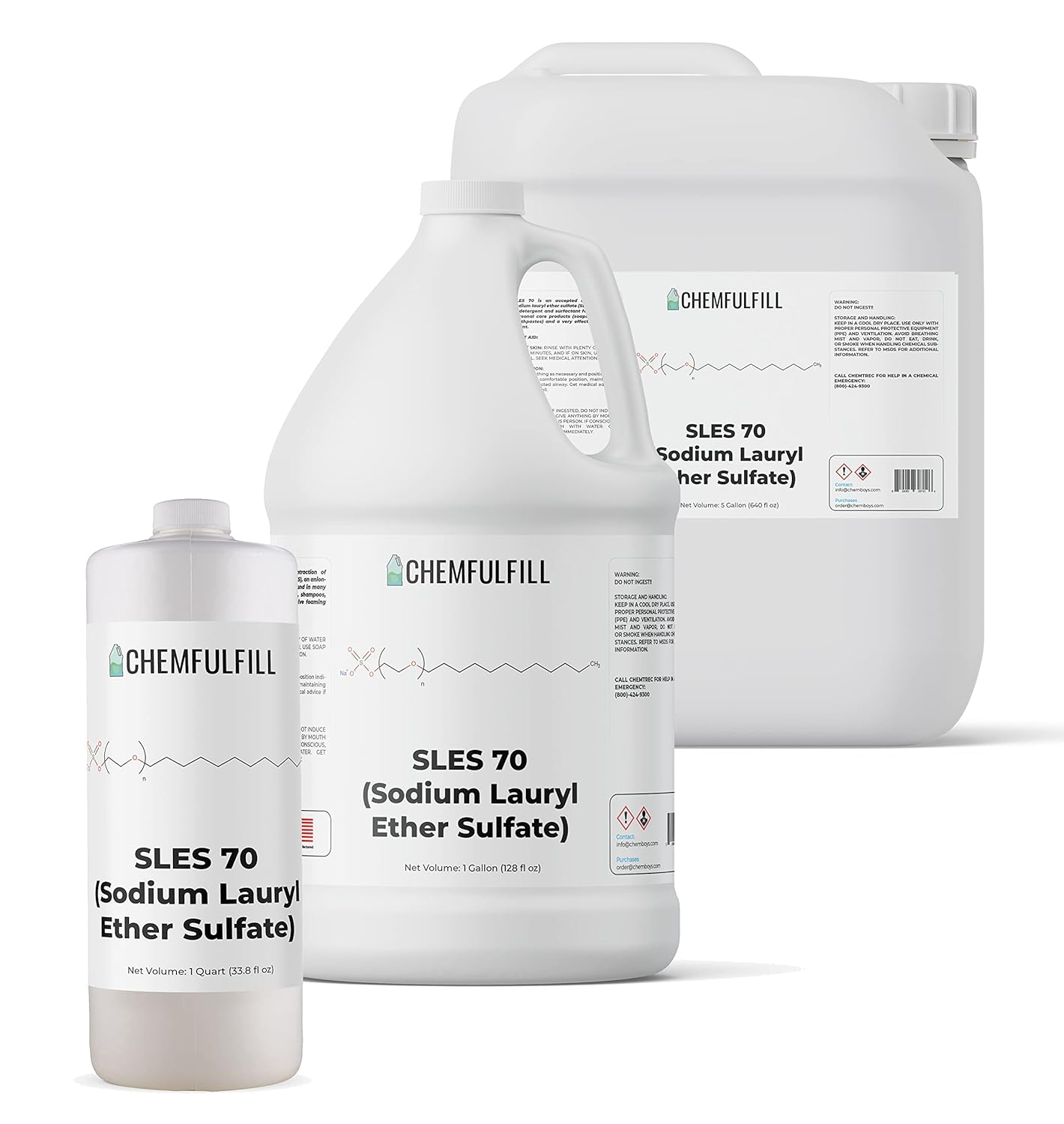 Chemfulfill Sodium Lauryl Ether Sulfate 70% – SLES 70% (SLES70) (Half-Gallon (64 fl oz))