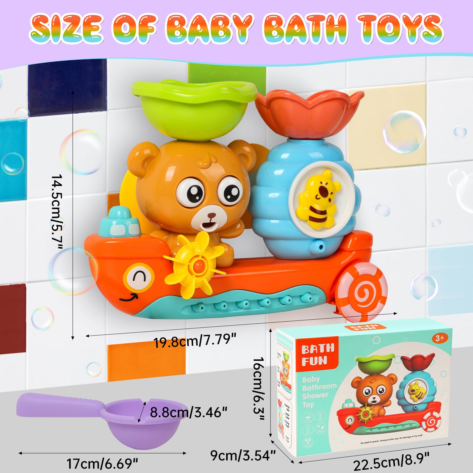 Yokuni Giochi Bagnetto Neonato, Giochi Vasca da Bagno Bambini con Due Potenti Ventose, Giochi per Bagnetto, Non Richiede Batterie, Adatto per Bambini di 1, 2, 3, 4 Anni