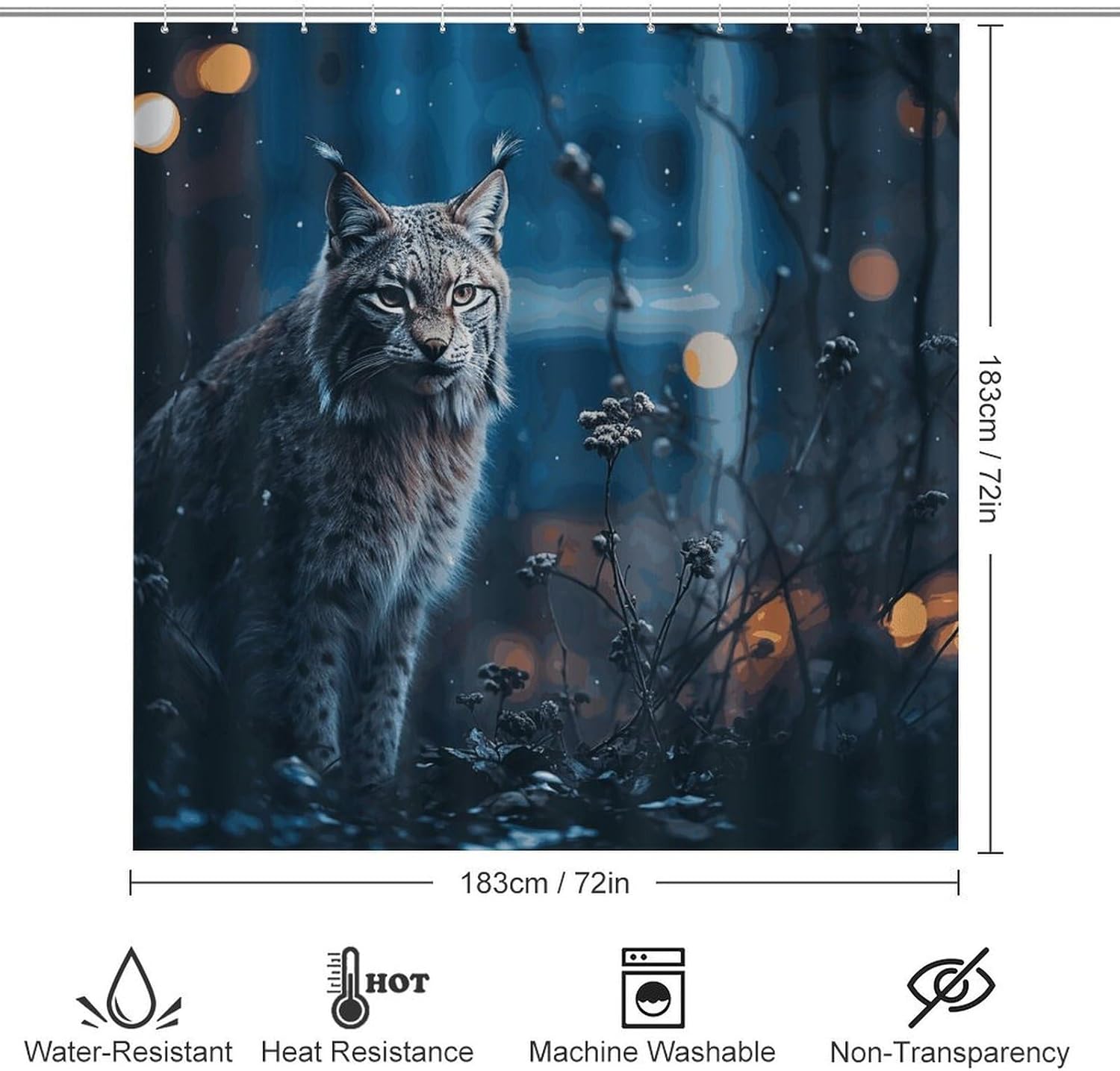 Female Lynx 4Pcs Shower Curtain Set with Non-Slip Rugs, Toilet Lid Cover and Bath Mat,Bathroom Set Decor Accessories,Curtain Set with 12 Hooks, 72 X 72 Inch
