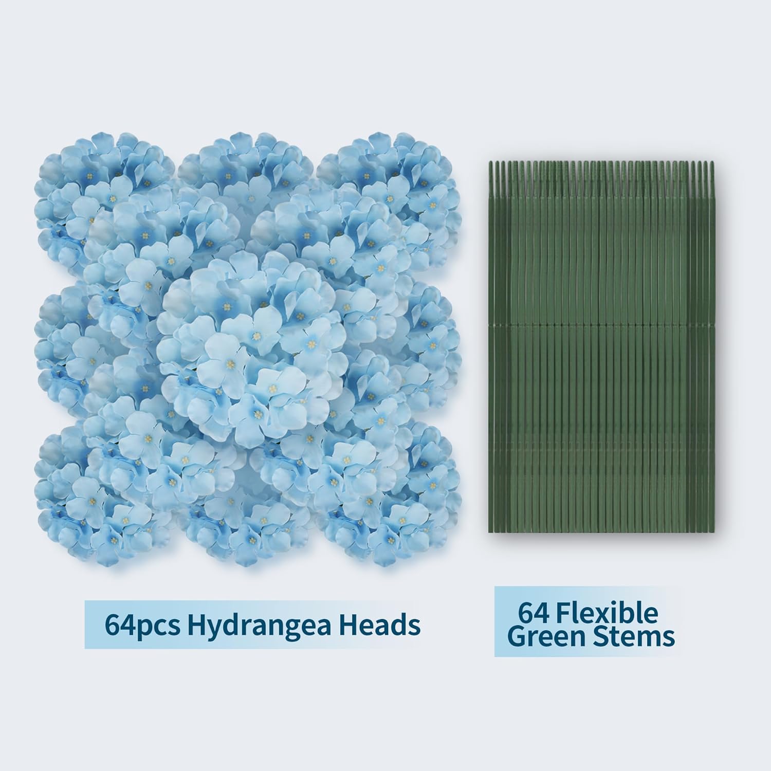 Artificial Hydrangea Flowers Bulk 64PCS with Stems Full Fluffy Silk Hydrangea Heads for Wedding Centerpieces DIY Floral Arrangements Party Table Decorations Home Decor(64, Blue(No Accessories))