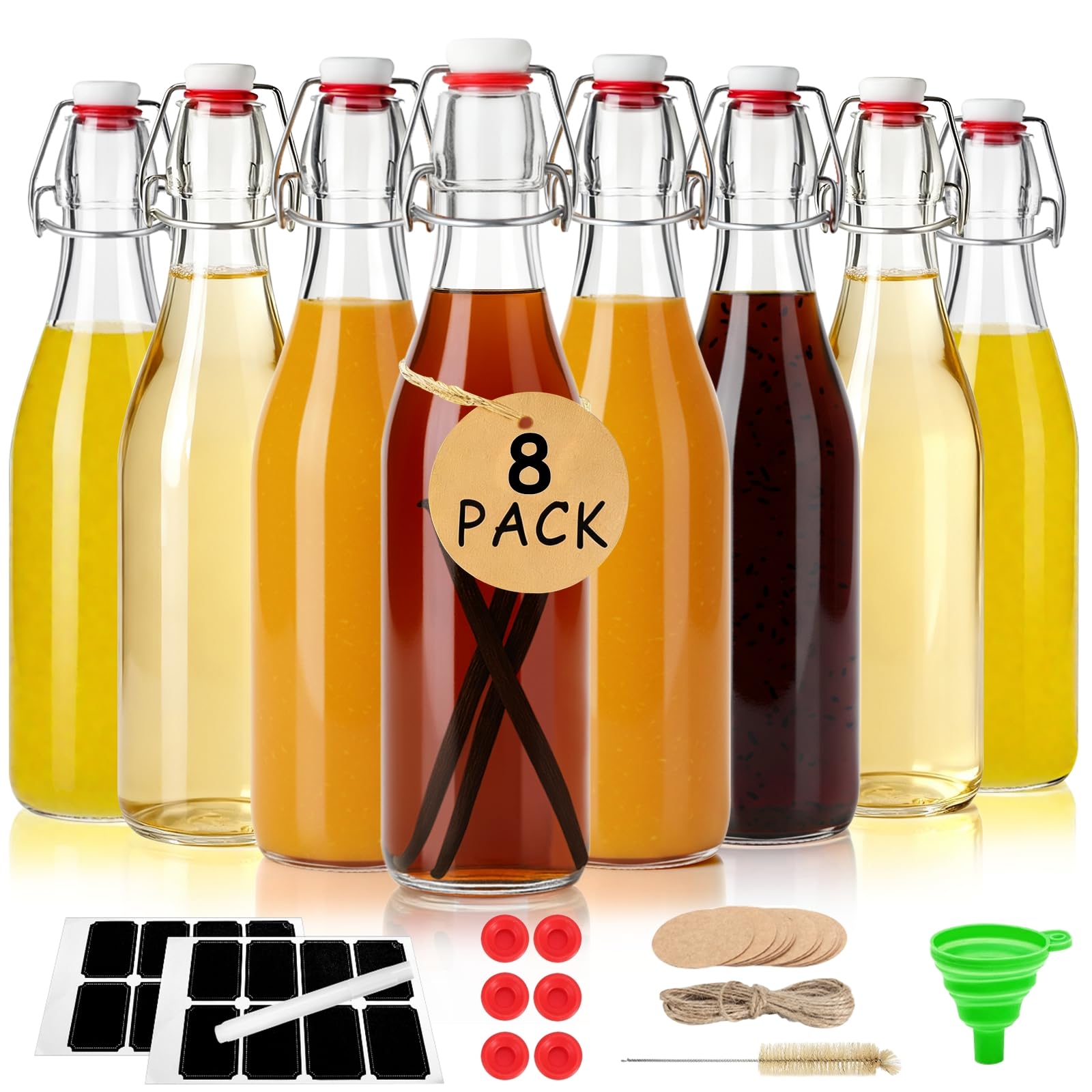 Ruckae 8 Pack 16oz Swing Top Glass Bottles
