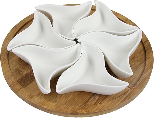 Miniatura 13 de Elama - Juego de botanas y condimentos de loza cerámica, 4 piezas, 3 niveles de porcelana y metal, 4 (paquete de 5) Blanco,Porcelana de 3 niveles y