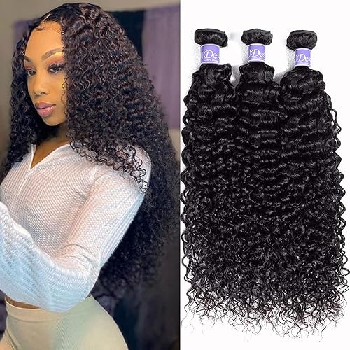 Miniatura 1 de 3 manojos de cabello rizado brasileño 10A (14, 16, 18 pulgadas, 10.05 oz), tejido de cabello humano virgen brasileño 100% sin procesar, color negro