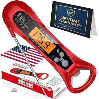 NIUTA® Therm Pro® Meat Thermometer Digital, 1 Sec Instant Read, NIST® Certified Accurate to ±0.5℉, Ultra Bright LED Screen, 100% Waterproof, Auto-Rotate, for BBQ, (Red)