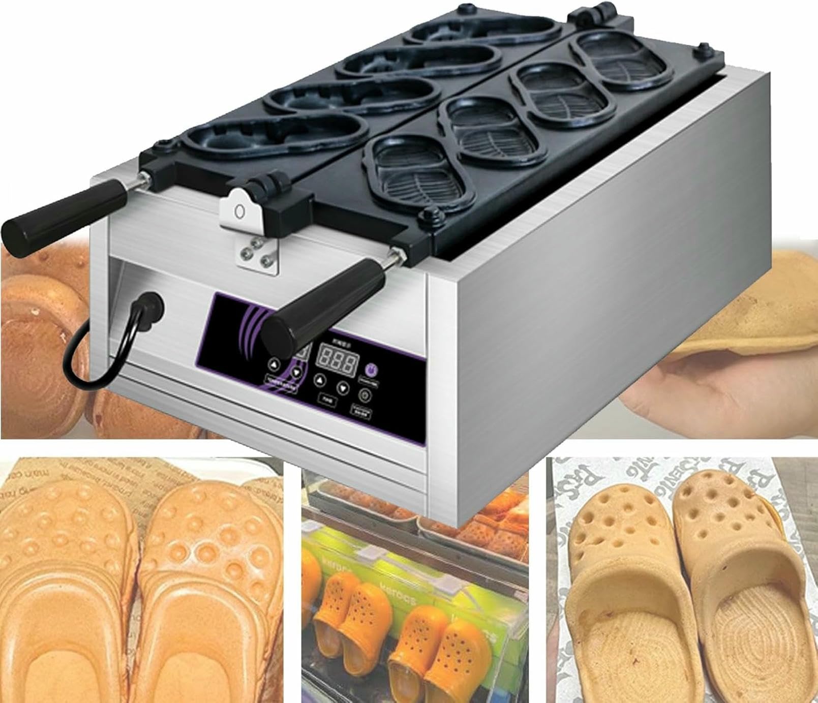 FHRKA Commercial Shoes Shape Waffle Maker,3000W Electric Flip Waffle Makers,Stuffed Waffles Maker with Non-Stick Coating (size_name 4 Mold)