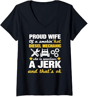 Womens Funny Diesel Mechanics Wife Sayings Quote Anniversary Gift V-Neck T-Shirt