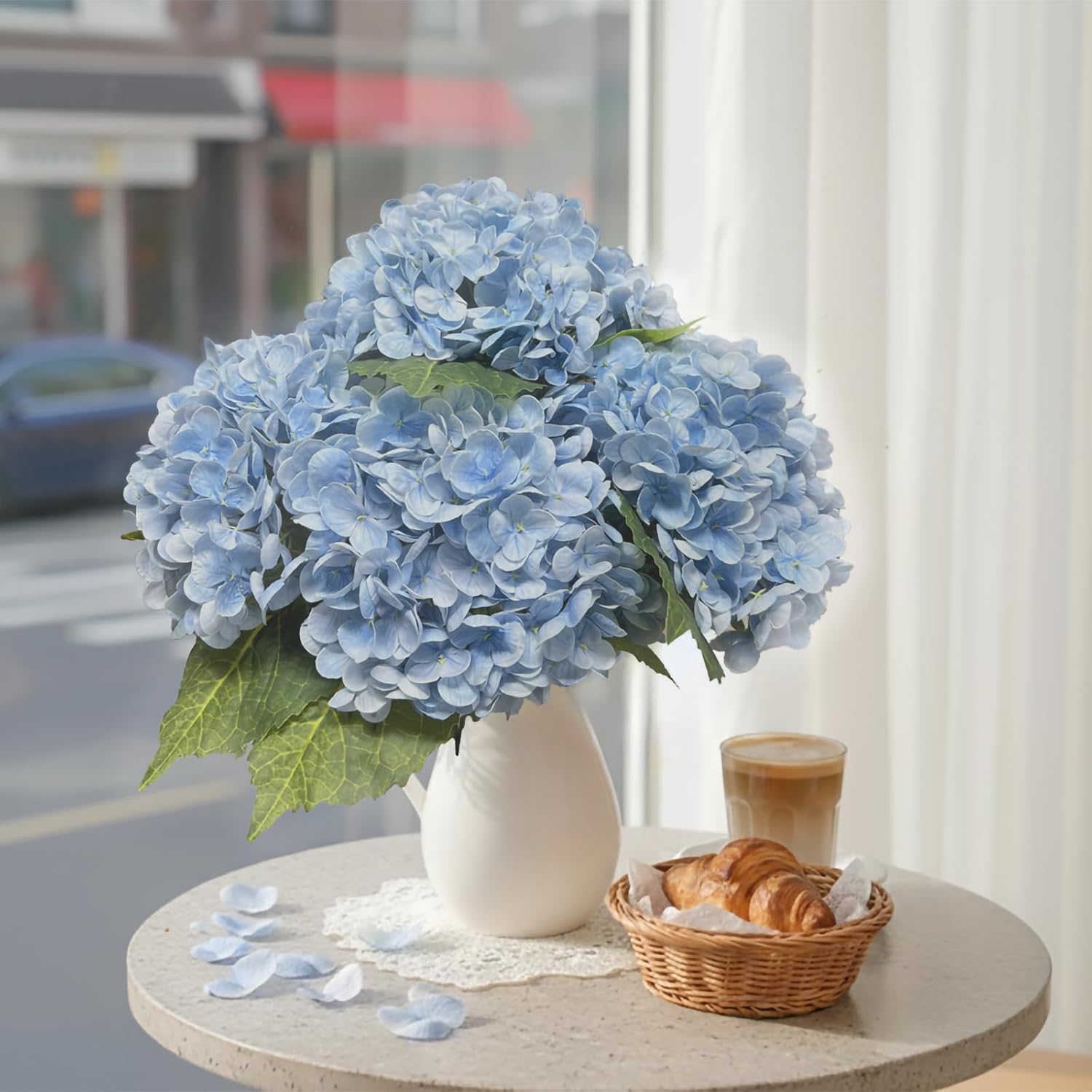 3 Pcs Blue Hydrangea Artificial Flowers, 21" Real Touch Fake Flowers with Long Stems, Faux Hydrangeas for Baby Shower, Wedding Decor, Party Centerpieces - Image 5