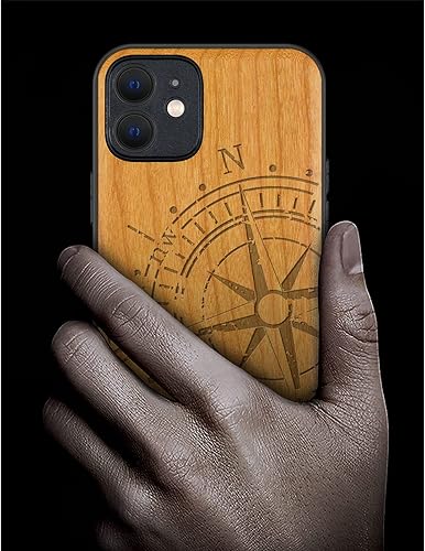 Miniatura 59 de Carveit Funda magnética de madera para iPhone 12 [madera natural y TPU suave negro] a prueba de golpes, funda de madera única y elegante compatible