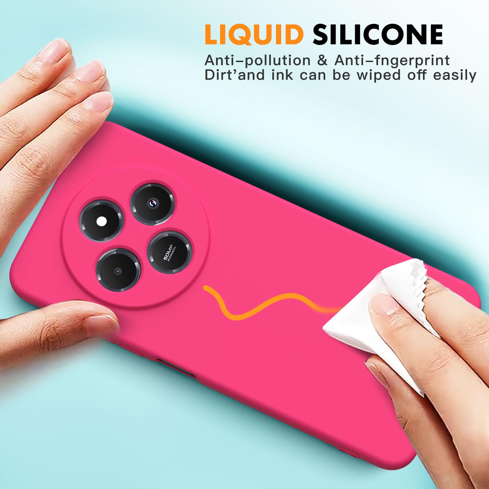 Vansdon Cover Compatibile con Xiaomi Redmi 14C/Xiaomi Poco C75, 2 Pellicola Protettiva in Vetro Temperato, Gomma Gel di Silicone Liquida Antiurto Custodia - Rosa shocking