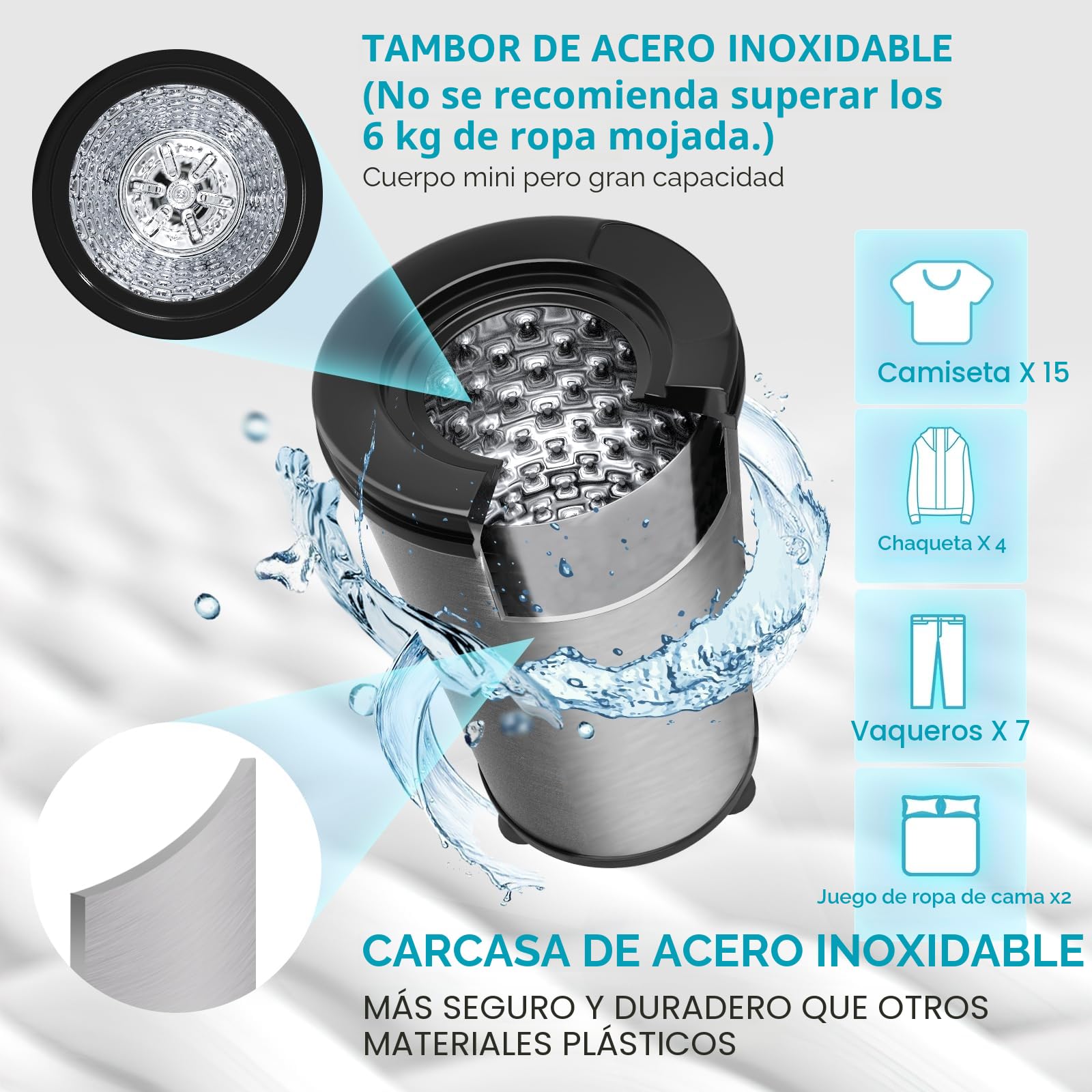 Centrifugadoras de ropa Umelome capacidad 6 kg Secadora rotativa 2800 tr/min Secadora Spin energética y de ahorro de energía Clase de eficiencia energética A+++, Plateado