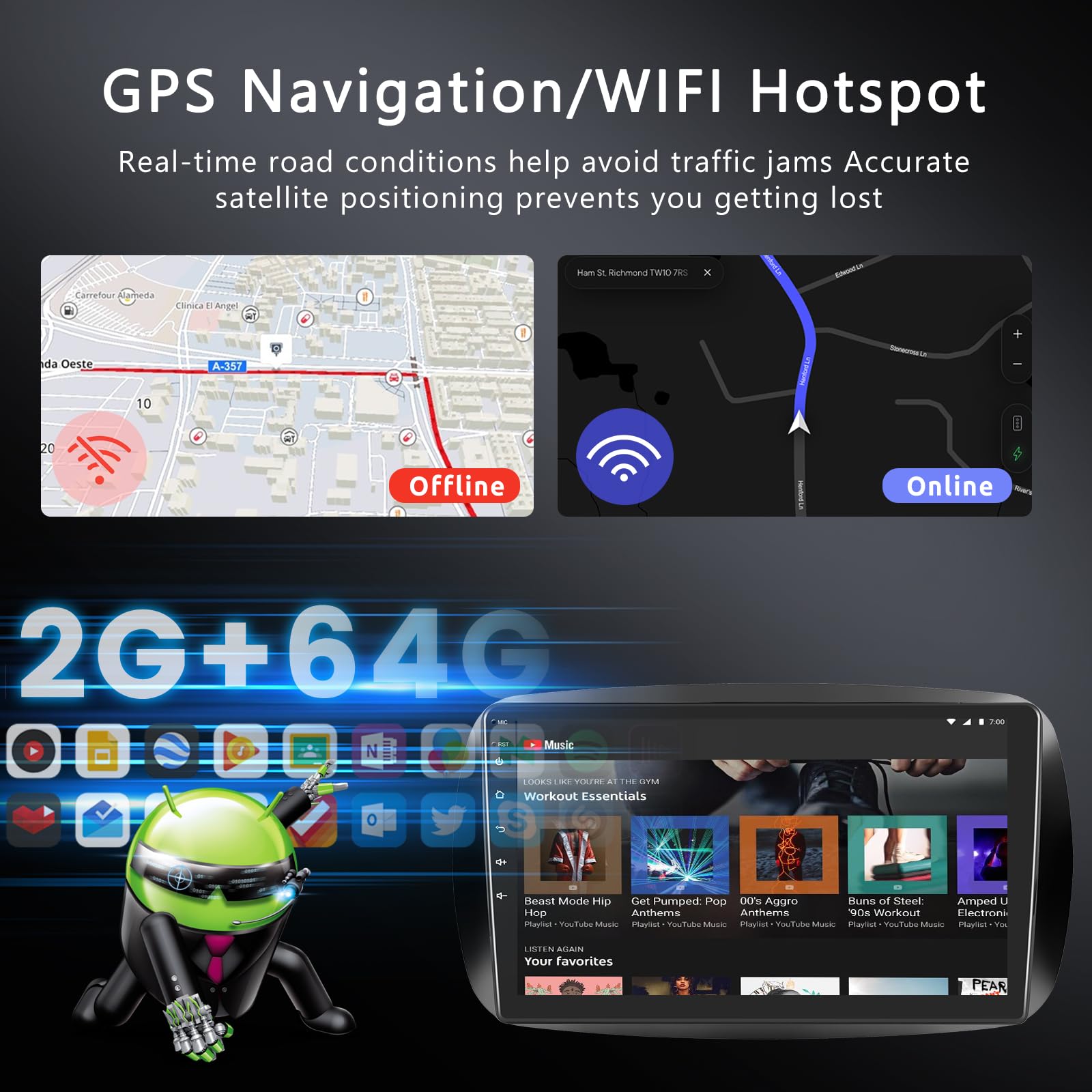 Hodozzy 2GB 64GB Android Radio para Mercedes Benz Smart 453 Fortwo 2014-2020 con Carplay inalámbrico y Android Auto, Radio Am/FM/RDS Pantalla Táctil de 9 Pulgadas, Bluetooth y WiFi, Cámara