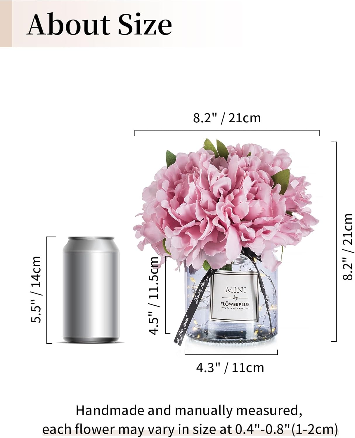 BLOSMON Pink Artificial Flowers in Vase: Fake Hydrangea with Gray Vase LED Light for Table Centerpieces Decor - Small Faux Arrangements Desk Vanity Bathroom Office Decoration (8.2" Height) Pink 1