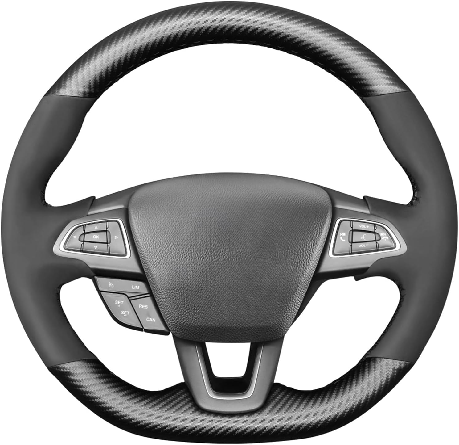 Custom Fit Hand Stitched OEM Suede Genuine Leather Carbon Fiber Car Steering Wheel Cover for Ford Focus ST RS 2015 2016 2017 2018 Focus RS 2015-2018 Interior Accessories