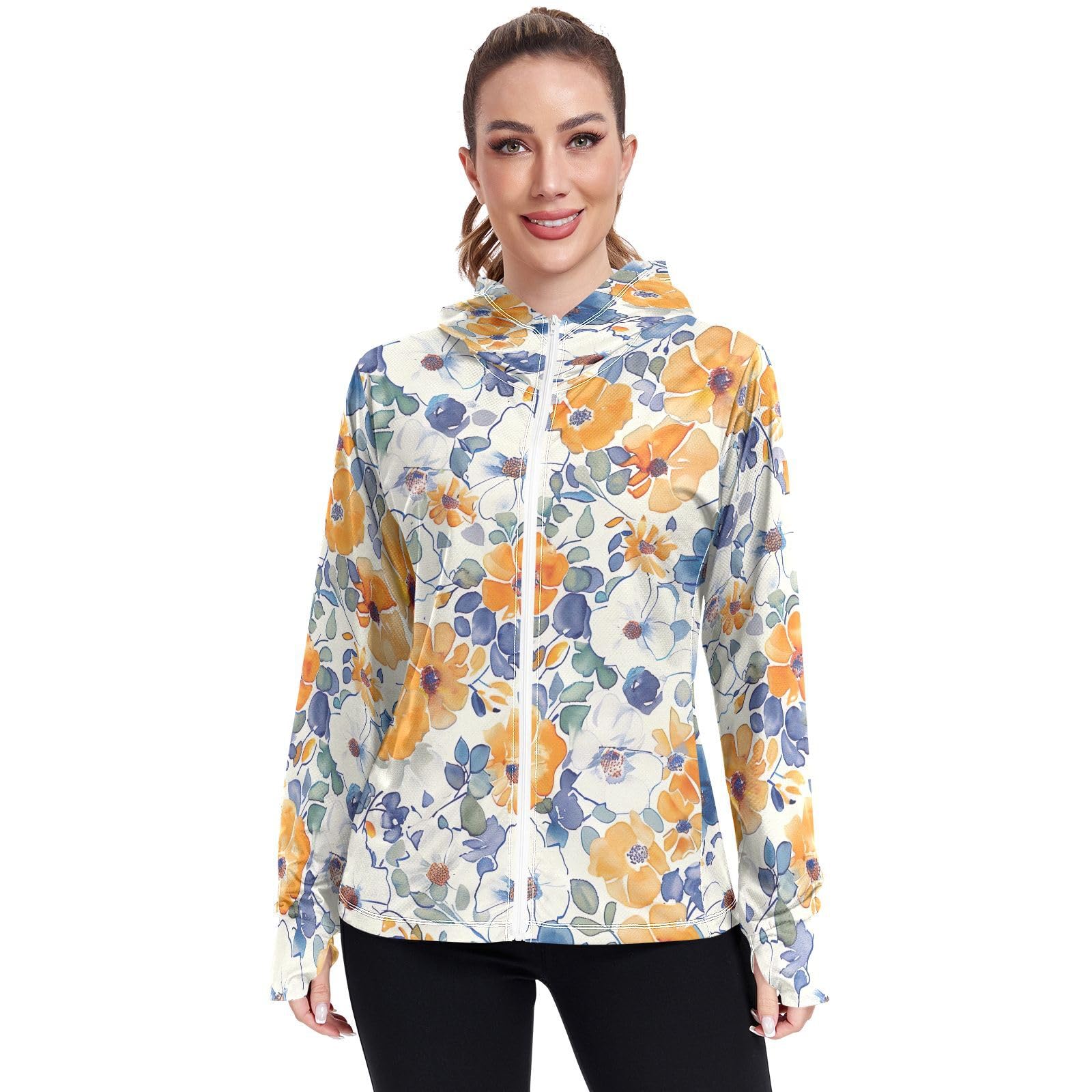 Kigai Flower Women's UPF 50+ Sun Protection Hoodie Jacket with Pocket Zip Long Sleeve Sun Shirt for Gardening Hiking Outdoor